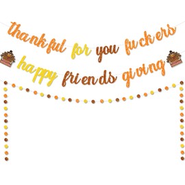 Friendsgiving Decorations Happy Friendsgiving Banner Thankful for You Banner Friendsgiving Party Decorations Thanksgiving Decorations for Home Office Mantel Fireplace, Pre-assembled FG