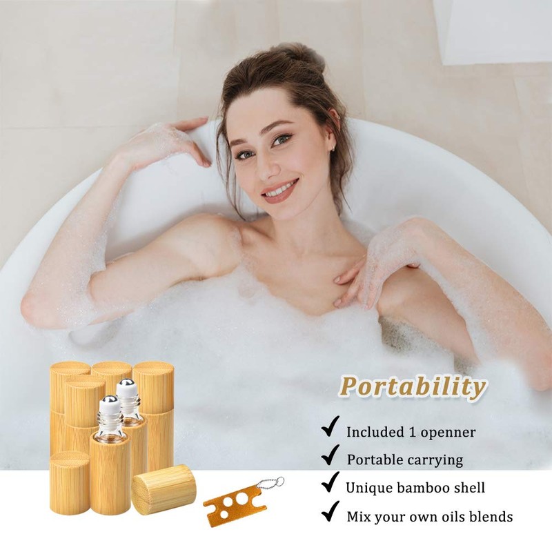 AUHOKY 12Pcs Bamboo Roll on Bottles for Essential Oils, Portable