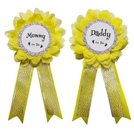 Chicelite Daddy to be & Mommy to be Corsage Pins Kit, Baby Shower Photo Props New Dad Mom Gifts Rosette Button for Gender Reveals Party Celebration, Yellow