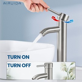 Airuida Bowl Vessel Sink Faucet Single Handle Single Hole Bathroom Sink Faucet Lavatory Vanity Bathroom Faucet with Pop Up Drain and Supply Lines Basin Mixer Tap 11.6 Inch Height Brushed Nickel