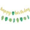 Hawaiian Happy Birthday Banner and Tropical Palm Garland Banner, Tropical