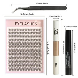 Fluffy Lash Clusters Set Individual Eyelash 8-16mm Mix Length with Glue, Bond and Seal, Remover, Tweezers and DIY Eyelash Kit for Home Use(IG01-D, Mix Length)