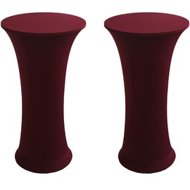 Shiningirl 2 Pack of Round Spandex Stretch Cocktail Elastic Fitted Tablecloth 24x43 Inch Round Highboy Table Covers for Wedding Bar Pub Pool Banquet Party Anniversary