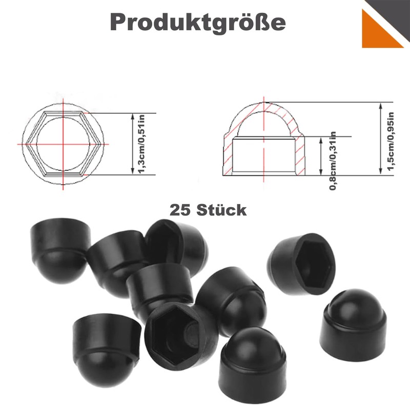 Screw Cover Caps, Pack of 25 M8 Round Hex Protective