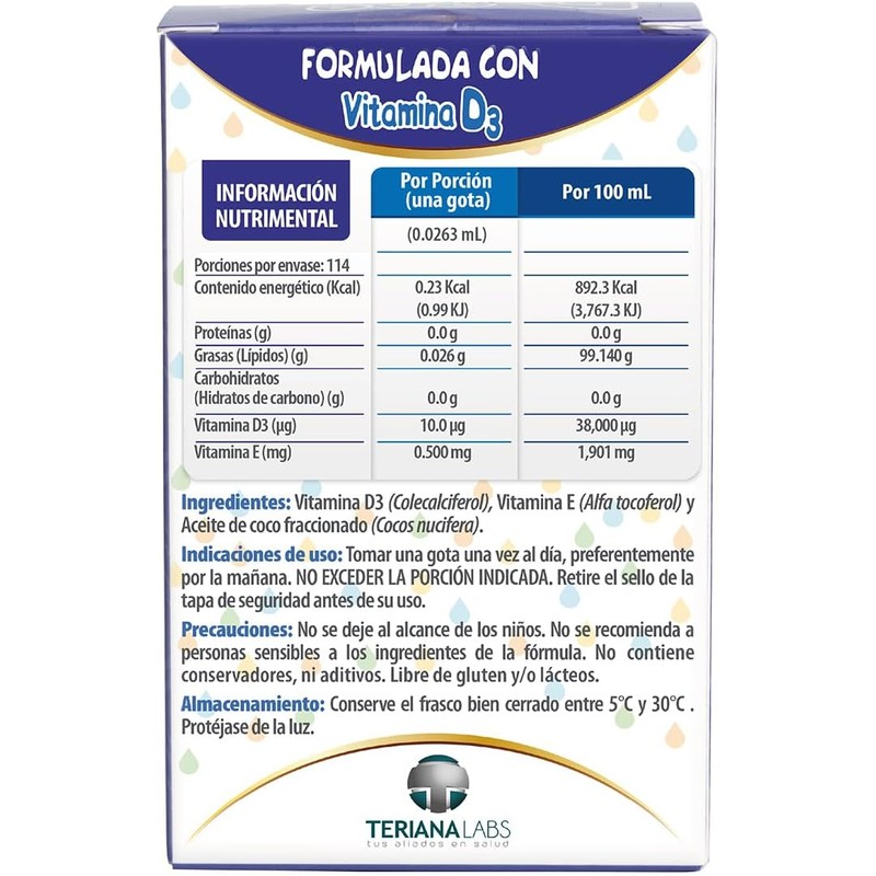 Vitamina D3 ONEDROP frasco con 3 mL, 400 UI