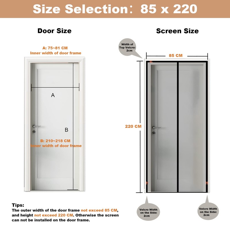 CWEEN CLU Magnetic Fly Screen Door, 85 x 220 cm,