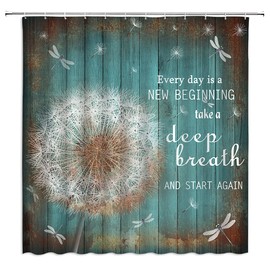Dandelions Dragonfly Shower Curtain Rustic Teal Wooden Inspirational Quotes Flying Seeds Country Cabin Farmhouse Vintage Plank Fabric Bath Curtains Bathroom Polyester with Plastic Hooks 60x70Inch