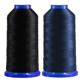 Selric [2600Yards / Black + Navy Blue] Pack of 2 Tex 90 Bonded Nylon Thread for Leather Sewing 280D/3 T90#92 Heavy Duty Upholstery thread for Leather and Other Heavy Fabric