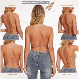 Shewant Low Back Bra for Women Wirefree Seamless Bra Backless Multiway Straps Convertible Halter Bra with Padding Removeable Tan