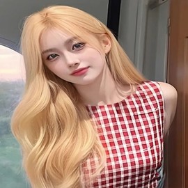 Human Hair Wave Long Hair Women's Wig Colored Blonde Mesh Breathable (WFHGEDN) / 인모 웨이브 긴머리 여성가발 컬러 금발 메쉬 통풍 (WFHGEDN)