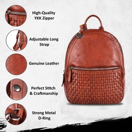 VILENCA HOLLAND Genuine Leather Backpack for Men, Casual Backpack for Women Office Bag with Adjustable Shoulder Strap (VL-054-COGNAC)