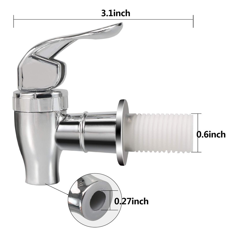 Replacement Spigot for Beverage Dispenser，Silver Push Style Spigot for Beverage