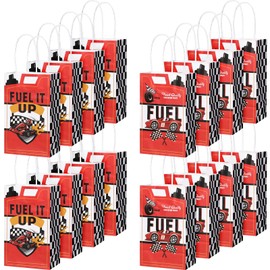 Pajean 16 Pieces Race Car Fuel Treat Bags Boxes Racing Car Party Goodie Bags Wrap Paper Bags with Handles Birthday Party Decorations Baby Favors Supplies Gifts