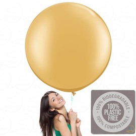 AFTERLOON® Biodegradable Balloons 6 pcs 36 Inch Orb Perfect Round Giant Extra Large Gold, Thickened Strong Latex Jumbo XL Big Helium Float, Shower Gender Reveal Wedding Birthday Party Decorations