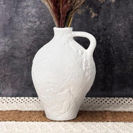 Xunsiga Large White Ceramic Vase, 10.1inch Rustic Farmhouse Terracotta Vase with Handles for Home Boho Decor, Room Table Centerpiece, Living Room, Vintage Pottery Gifts, Bathroom