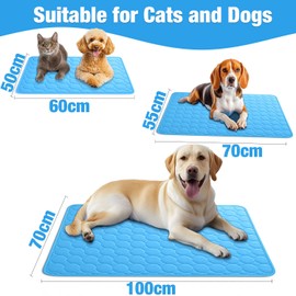 AEYAKA Cooling Mat for Dogs, Cooling Pad, Pet Training Pads, Washable Mat for Dogs and Cats, Non-Slip & Versatile for Home, On the Go & in the Car, Blue, 100 x 70 cm