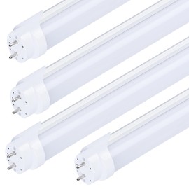 4 Pack, 4FT LED T8 Type A+B Tube Lights, 30W(80W Equivalent), 4000LM, 6000K, Frosted Cover, Single or Double End Powered, Ballast Bypass, 4 Foot T10 T12 Fluorescent Bulbs Replacement