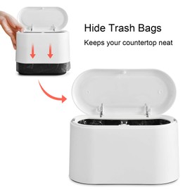 SUBEKYU Mini Trash Can with Lid,Small Desk Countertop Mini Garbage Cans,Tiny Waste Basket,White,Free 3 roll Bags