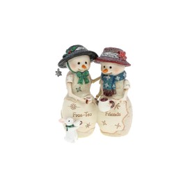 Pavilion Gift Company - Fros-Tea Friends - 4.5" Hand Painted Resin The BirchHearts Collectible Double Snowman Figurine Decorative Holiday Christmas Decor Statue Bunny Rabbit Tea Lover