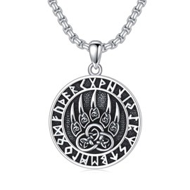 Bear Claw Necklace 925 Sterling Silver Celtic Bear Paw Pendant Norse Viking Amulet Jewelry Nordic Rune Gift for Men Women