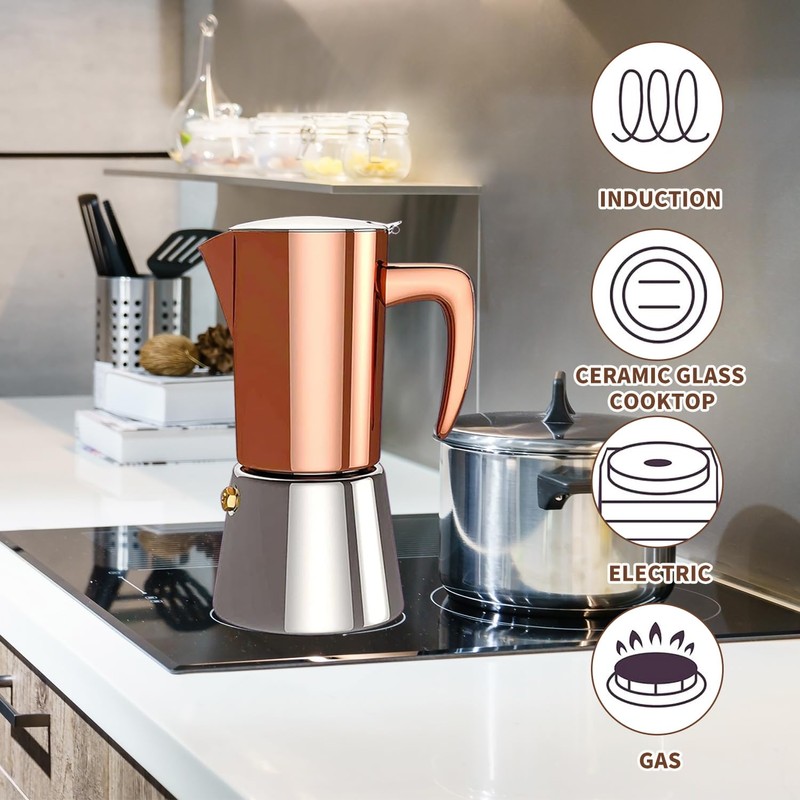 Stainless Steel Moka Pot Espresso Maker 6 Cups (10oz/300ml) -