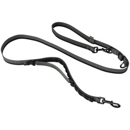 NUVUQ - 5-in-1 Multifunctional Hands-Free and Shock Absorbing Reflective Dog Leash, Adjustable from 4FT/120cm to 6FT/180cm (Black Pepper)