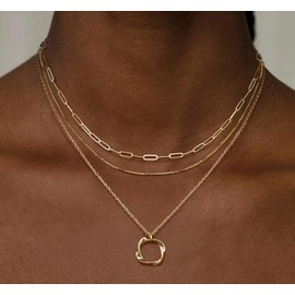 JECOMY Layered Gold Necklace for Women, 14k Gold Plated Stackable Dainty Gold Necklace, Layering Pendant Chain Choker Necklaces Trendy Jewelry Set Gift for Women