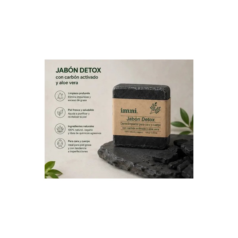 Jabón Immi Detox Carbón Activado 100g Piel Grasa Limpieza Profunda
