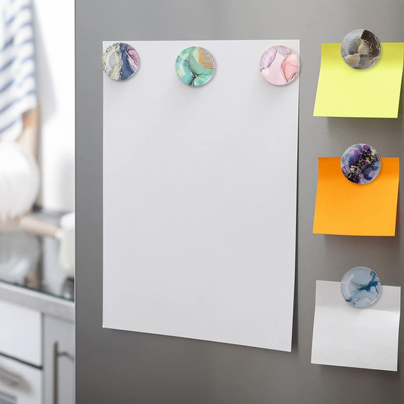 FuninCrea Magnetic Fridge Stickers, Pack of 12 Glass Colourful Marble
