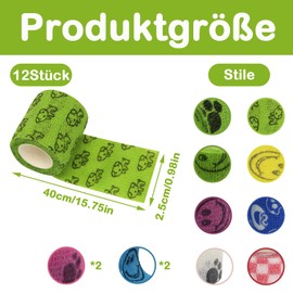 12 Rolls Selbsthaftende Bandage, Dog Bandages For Paws 2.5cm x 4m Elastic And Breathable Emergency Vet Wrap, Suitable For Dogs, Cats And Horses With Sprains And Swelling In The Forelimbs, Hind Limbs