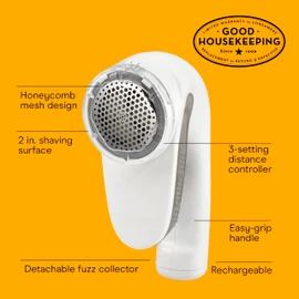 Conair Fabric Shaver and Lint Remover, Rechargeable Portable Clothes Shaver with 3 Settings, Fuzz Remover for Sweaters, Clothing, and Furniture, Large 2-Inch Shaving Head, White