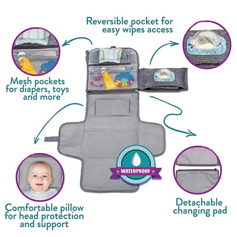 Portable Baby Diaper Changing Mat Foldable Multi Storage Pockets Soft