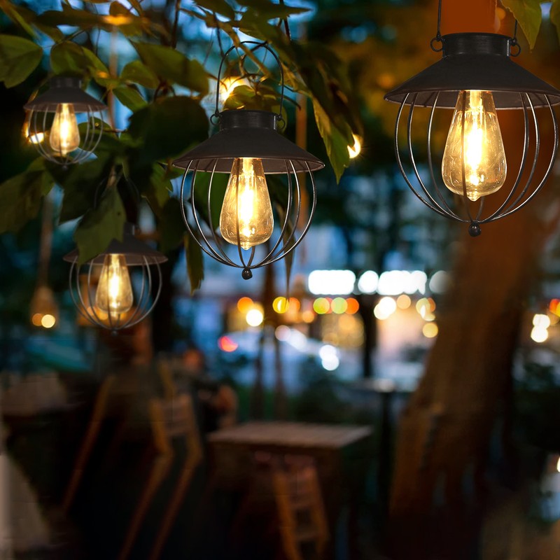 2PCS Solar Powered Energy Vintage P-endant H-anging Light Outdoor Wall