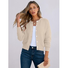 Caracilia Cardigan Sweaters for Women Open Front Tweed Knit Cropped Cardigan Button Down Casual Coat 2024 Fall Trendy Outwear Apricot Medium