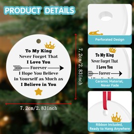 Gifts for Boyfriend Husband Fiance To My King Ceramic Ornament I Love You Gifts for Him Anniversary Keepsake Sign Fathers Day Valentines Day Gifts Christmas Ornament for Men