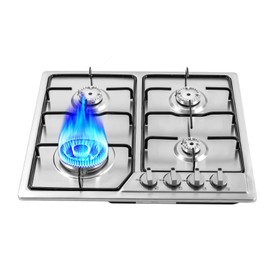 4 Burners Gas Cooktop Built-In Stainless Steel Stove 24.6x21.4x6.7 Inch Pulsed Ignition, Independent Control Knobs Kitchen Cooking Tools for Homes or Restaurants