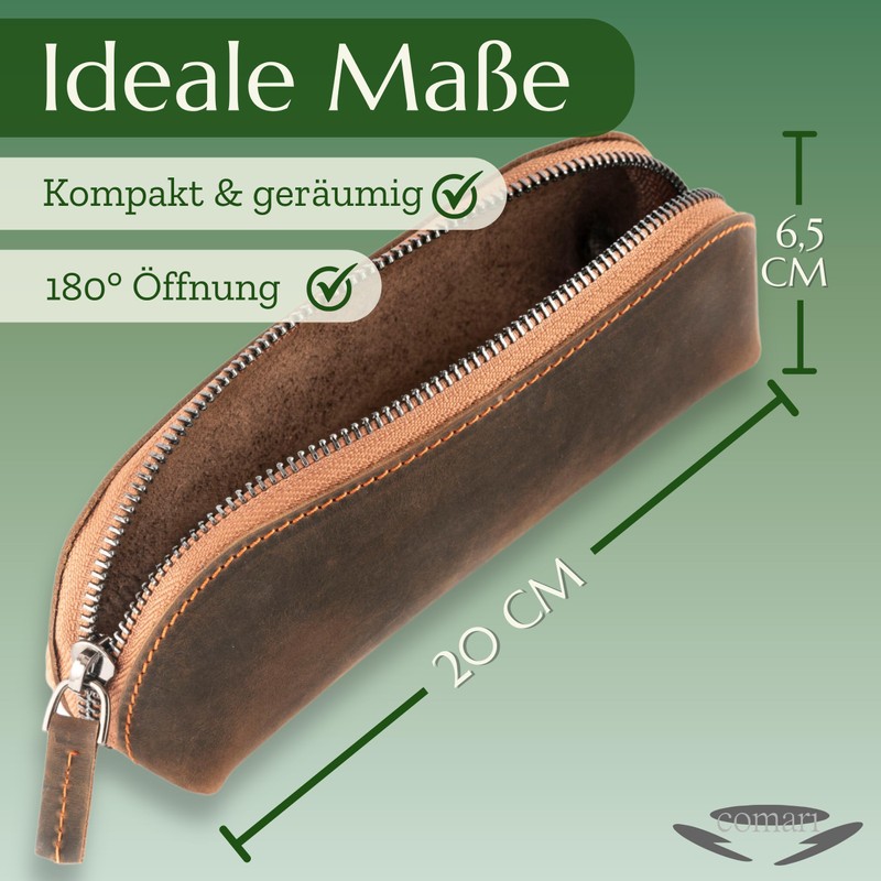 Premium pencil case made of genuine leather, long closure, Vintage