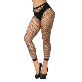 Pareberry Women's Footless Fishnet Stockings High Waisted Pantyhose Mesh Wide Tights (A02-Black(Middle Hole))