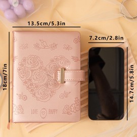 TIEFOSSI Heart Lock Journal Notebook with Key, Glitter Purple PU Leather Diary, B6 Journal for Writing, 144 Sheets Lined Paper, Gift for Girls, Women (Flower Pink)