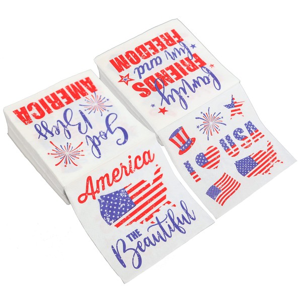July 4th Disposable Dinner Paper Party Napkins, Patriotic American, 75-Count by Iconikal