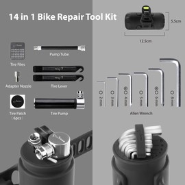 Bone Portable 14-in-1 Bicycle Repair Tool Set, Road Bike/Bicycle Maintenance with Tyre Pump & Wrench Set, Bicycle Accessories for Cycling, All in One Emergency Bicycle Repair Bag