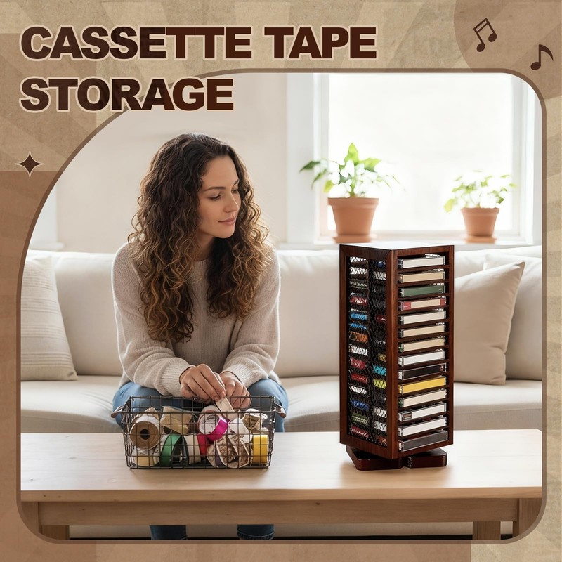Ripeng Cassette Tape Holder, 28 Capacity 360° Rotating Double Sided