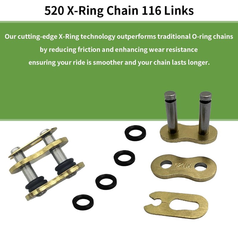 Gold 520 X-Ring Chain 116 Links - UniversalEnhanced Durability &