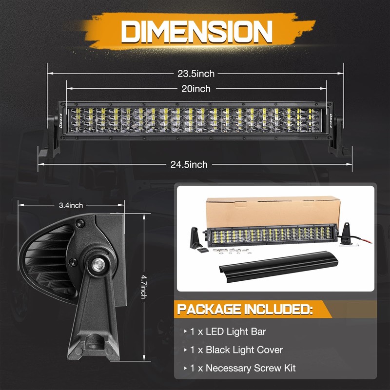 20 Inch LED Light Bar, Niking Auto Quad Row 320W