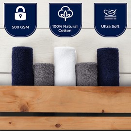 Tag Terry 100% Cotton Flannels Face Cloth Pack 12-30x30cm Washcloths - Hotel Spa Bathroom Face Towels Multipack - (White)