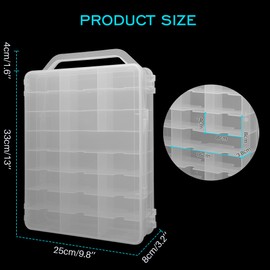 Petticco Cable Organizer Box, Double Sided cable storage organizer with Handle & Lid, 46 Compartments, Charger Organizer Box for Charging Cable,Charging Head(Clear)