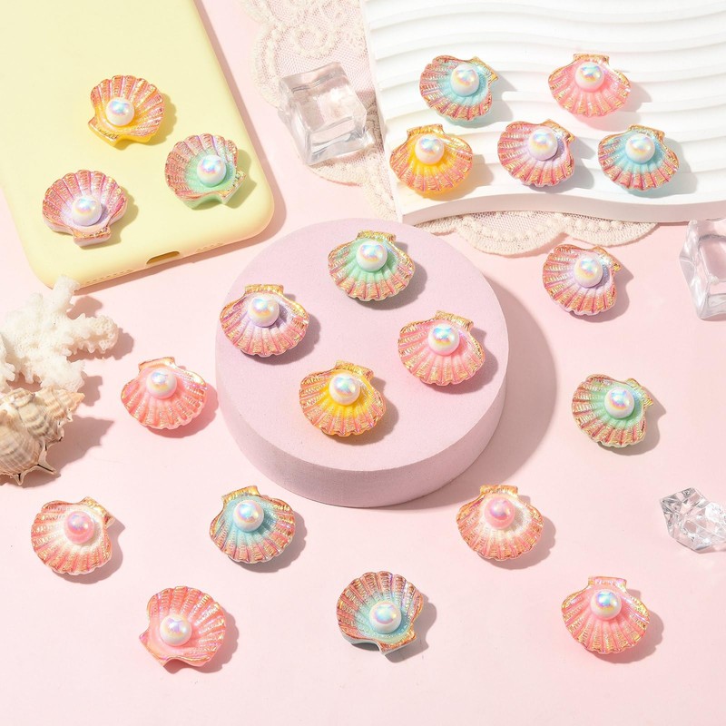 LiQunSweet 30Pcs Colorful Shell Charm, Opaque Resin Cabochons, No Hole,