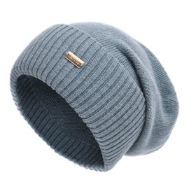 Jaxmonoy - Gorros holgados de cachemir para mujer, de invierno, ligeros, de lana para niñas, con puños, suave y cálida, gorro holgado, Azul, Talla única