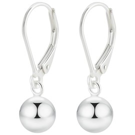 Beebeecraft 1 Box 2Pcs 925 Sterling Silver Ball Drop Earrings Huggie Leverback Dangle Drop French Earring Hooks Round Bead Ball Earrings Dangling Findings for Women Party Prom Jewelry