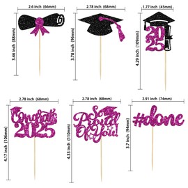 Gyufise 24Pcs Graduation Cupcake Toppers 2025 Purple Glitter Class of 2025 Cupcake Toppers So Proud of You Congrats Grad Cap Diploma Cupcake Picks for Graduation Party Decorations